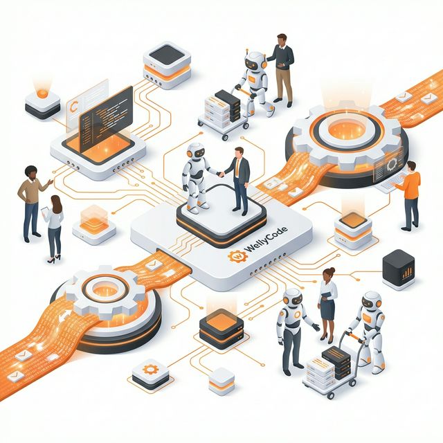 Ilustración 3D de Automatización de Procesos